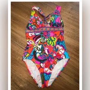 Trina Turk One-Piece Swimsuit Pink Blue Size 4 Excellent‎ Condition #mobwife